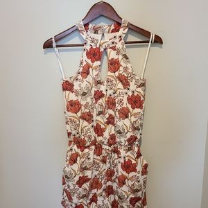 One Clothing Red and Orange Floral Halter Jumpsuit